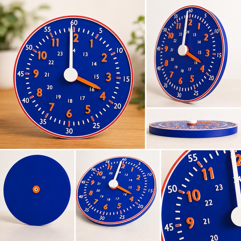 Blaue Lernuhr ohne Namen als Produktcollage