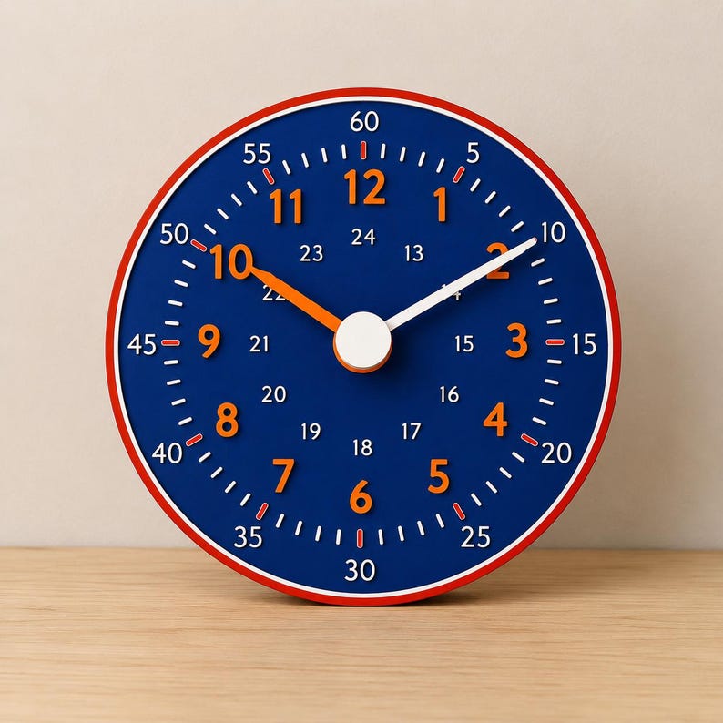 Blaue Lernuhr aus dem VOUMEDIA Etsy-Shop