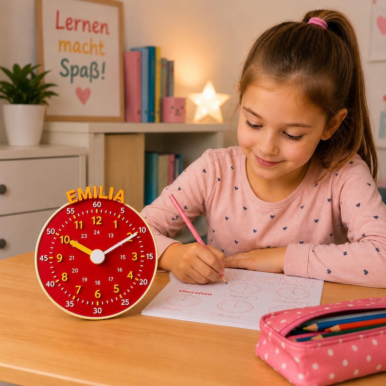 Kind lernt mit personalisierter Lernuhr